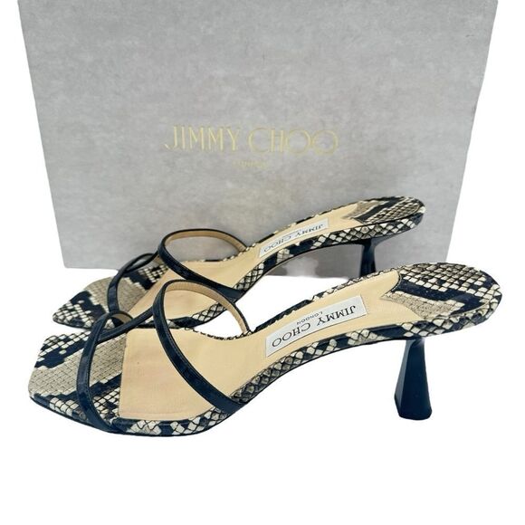 Jimmy Choo Ria Square-Toe Snakeskin-Embossed Leather Mules Size 10 - Picture 2 of 12